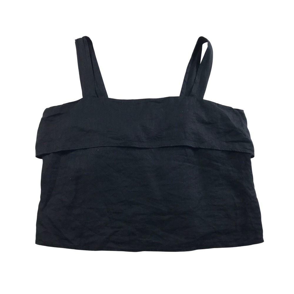 Quince Black 100% European Linen Popover Tank Top Sleeveless XL